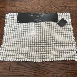 Rachel Zoe Fabric 4 Placemats For Dinner Table Decor Blue Beige Checked 13x19"